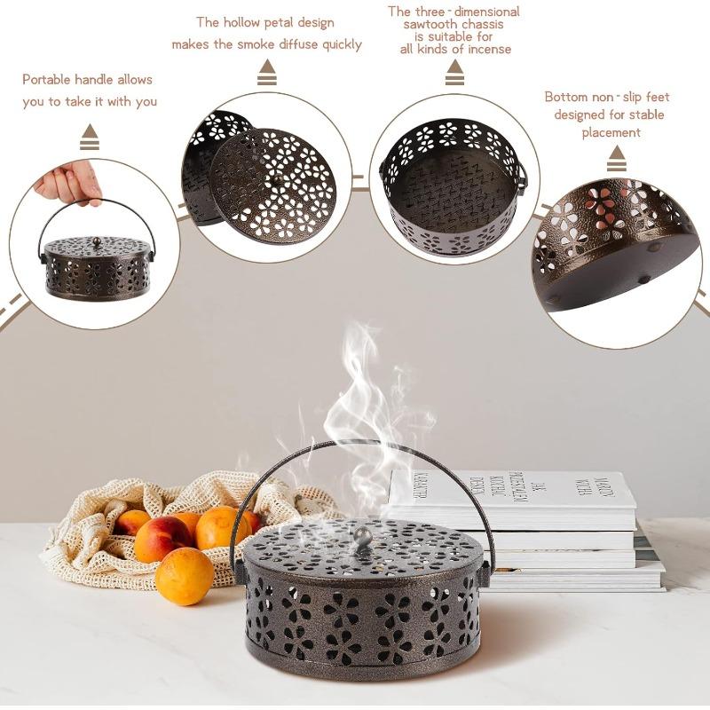Plum Blossom Mosquito Coil Box Tray Fireproof Aromatherapy Stove Mosquito Coil Stove with Lid Anti-mosquito and Insect-proof