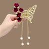 Metal Butterfly Hair Clip Pin Tassel Pendant Pair Accessories Women Simple Hair Claw Clip Butterfly Pearl Tassel Hair Clip