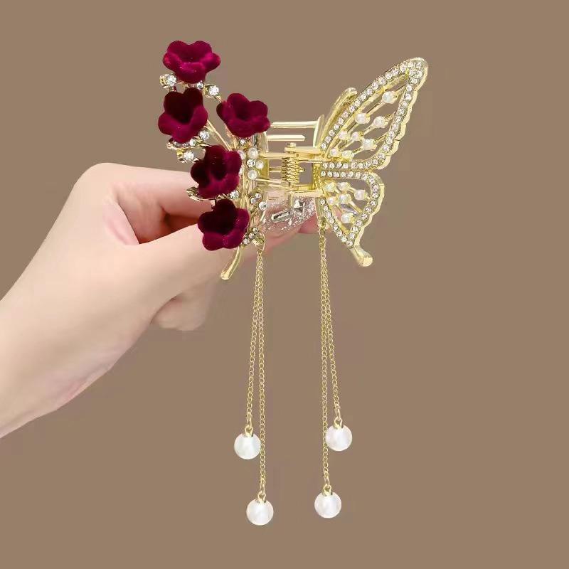 Metal Butterfly Hair Clip Pin Tassel Pendant Pair Accessories Women Simple Hair Claw Clip Butterfly Pearl Tassel Hair Clip