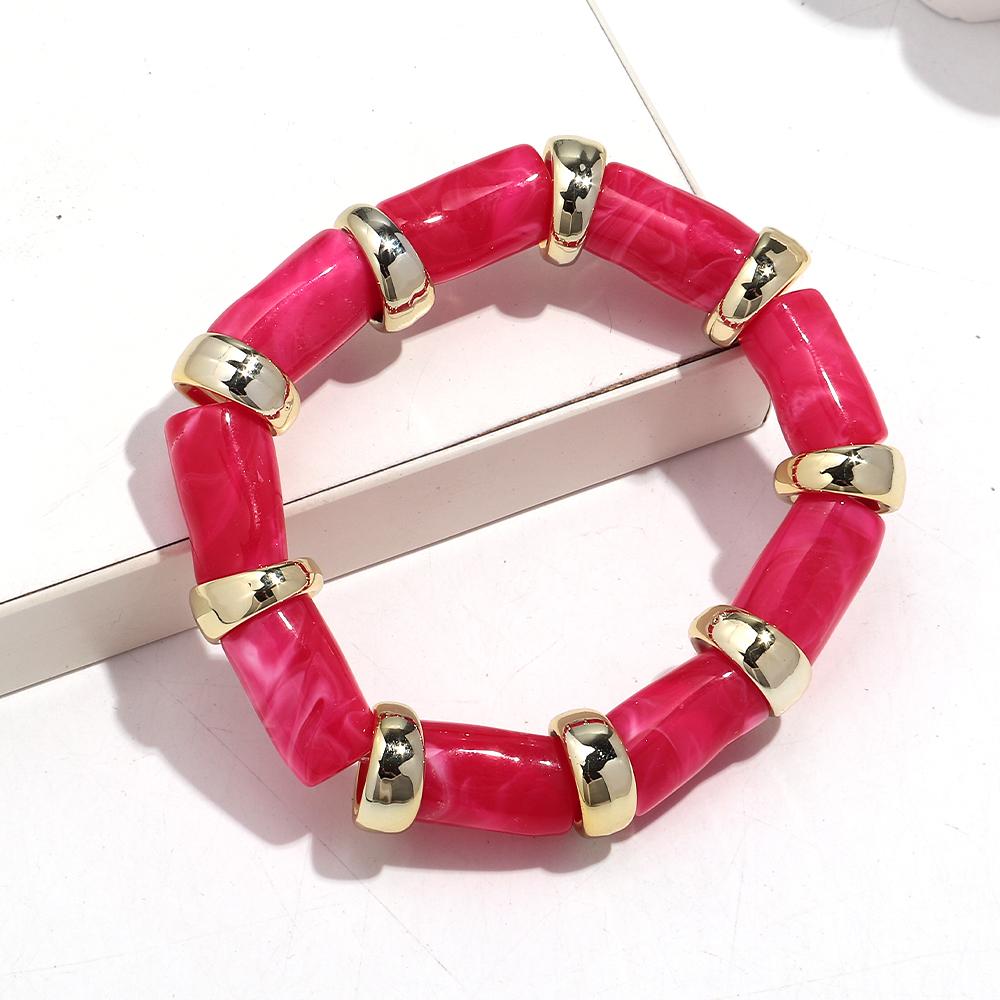 Vintage Acrylic Bamboo Beads Bracelets for Women Fashion Resin Chunky Tube Beaded Stretchy Stackable Bracelet New Jewelry Gift