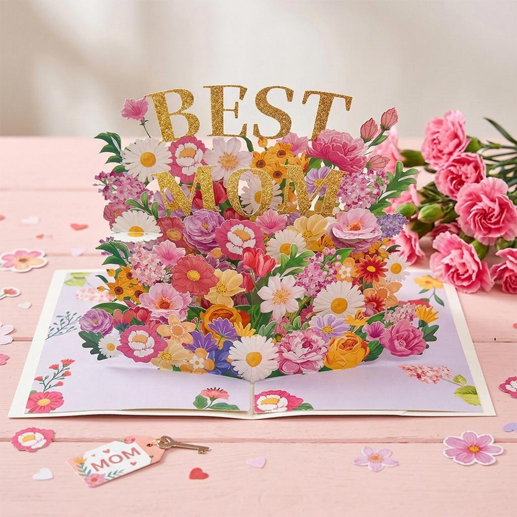 Handmade Invitation Card Mother's Day Greeting Card with Flower Embellishments Mom Birthday Gift Party Supplies