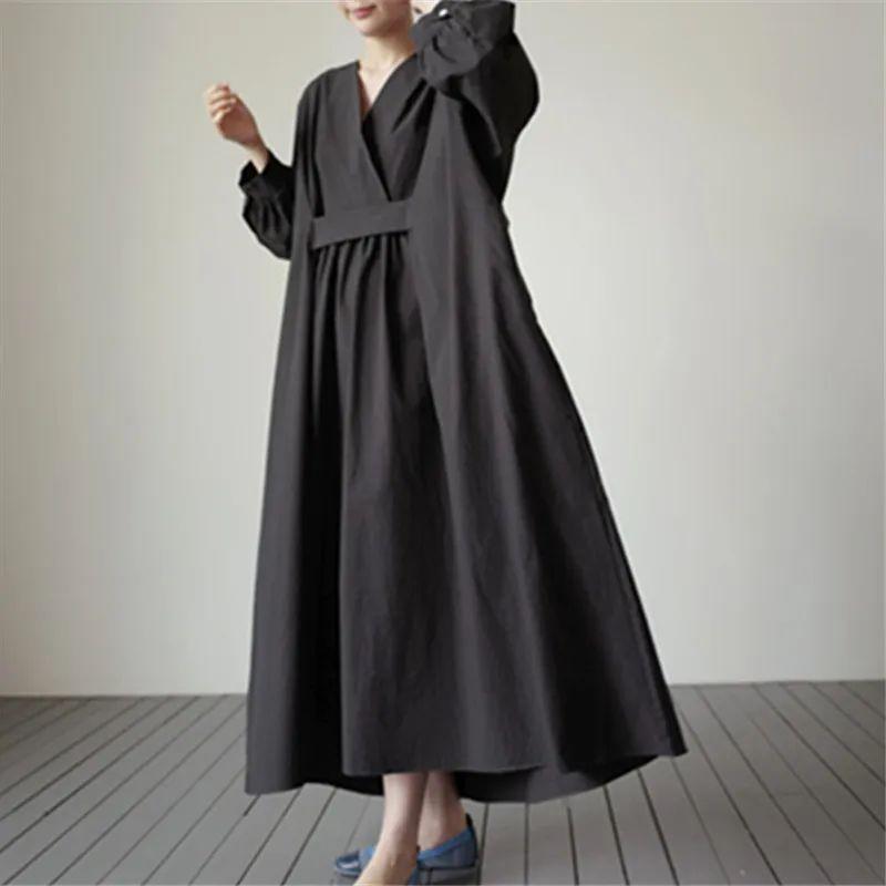 

2025 New Japanese and Korean Style over-the-Knee Long Fashion Pullover Temperament Preppy Mori Girl V-neck Base Skirt Black XL