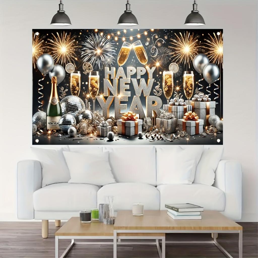 1Pcs Silver Champagne New Year Celebration Decoration Background Holiday Backdrop Decorations For Photo Studio Photo Booth Party