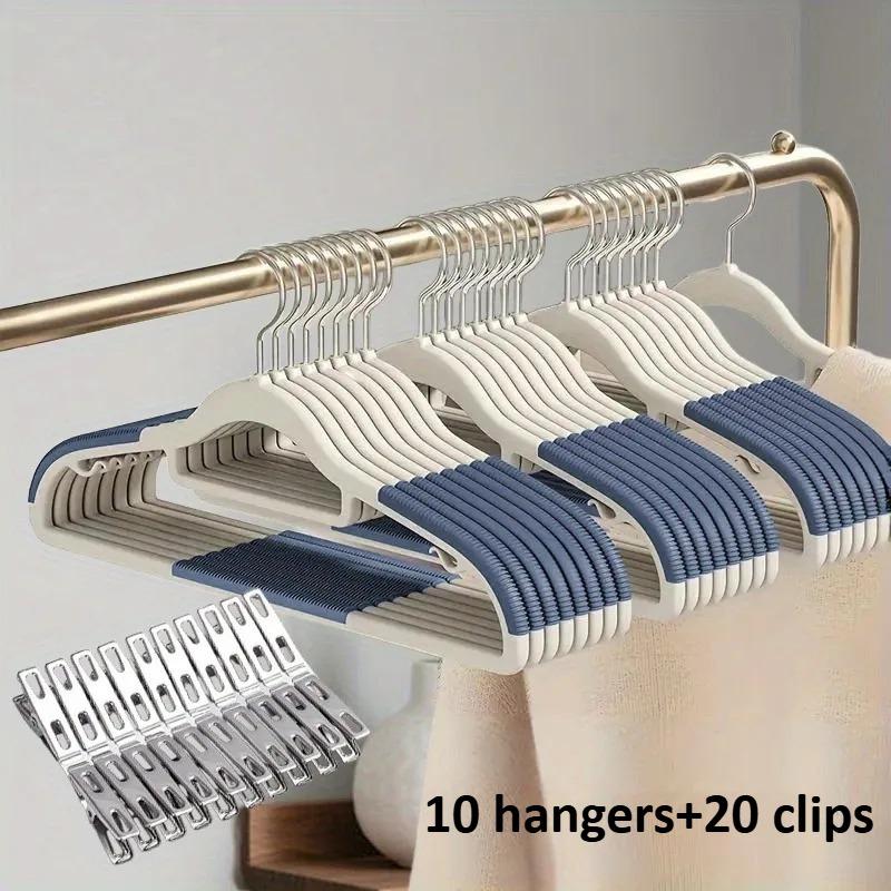 10 Velvet Hangers & 20 Clips Combo,30-Pcs Total - Anti Slip Heavy Duty Slim Hangers for Blouses,Pants & Scarves, Multiple Colors