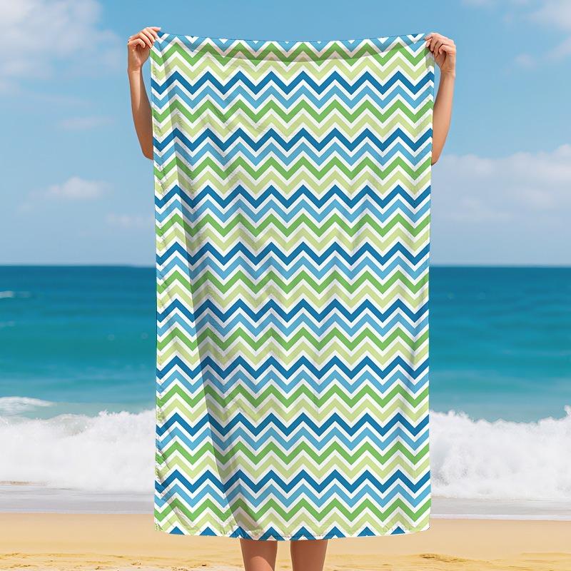

Summer Geometric Beach Towel Ethnic Stripe Print Soft Absorbent Quick Dry Towel for Beach Swimming Pool Travel Daily Bath Use W30*H60(CM)