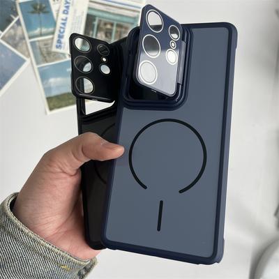 Full Body Lens Flip Stand Magnetic Matte Phone Case For Samsung S26 S25 Edge S24 Plus S 25 FE S23 Ultra For Magsafe Back Cover
