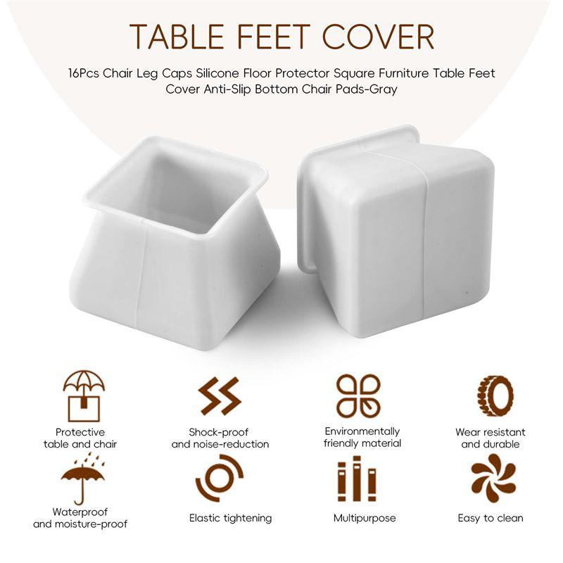 Good-16Pcs Chair Leg Caps Silicone Floor Protector Square Furniture Table Feet Cover Anti-Slip Bottom Chair Pads