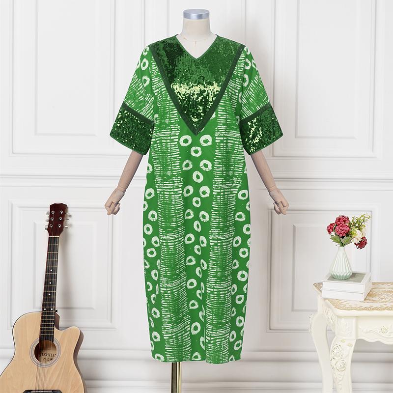 

Женское негабаритное платье макси-кафтан с длинным рукавом, блестящими пайетками, лоскутным принтом, повседневное, свободного кроя 5XL зелёный