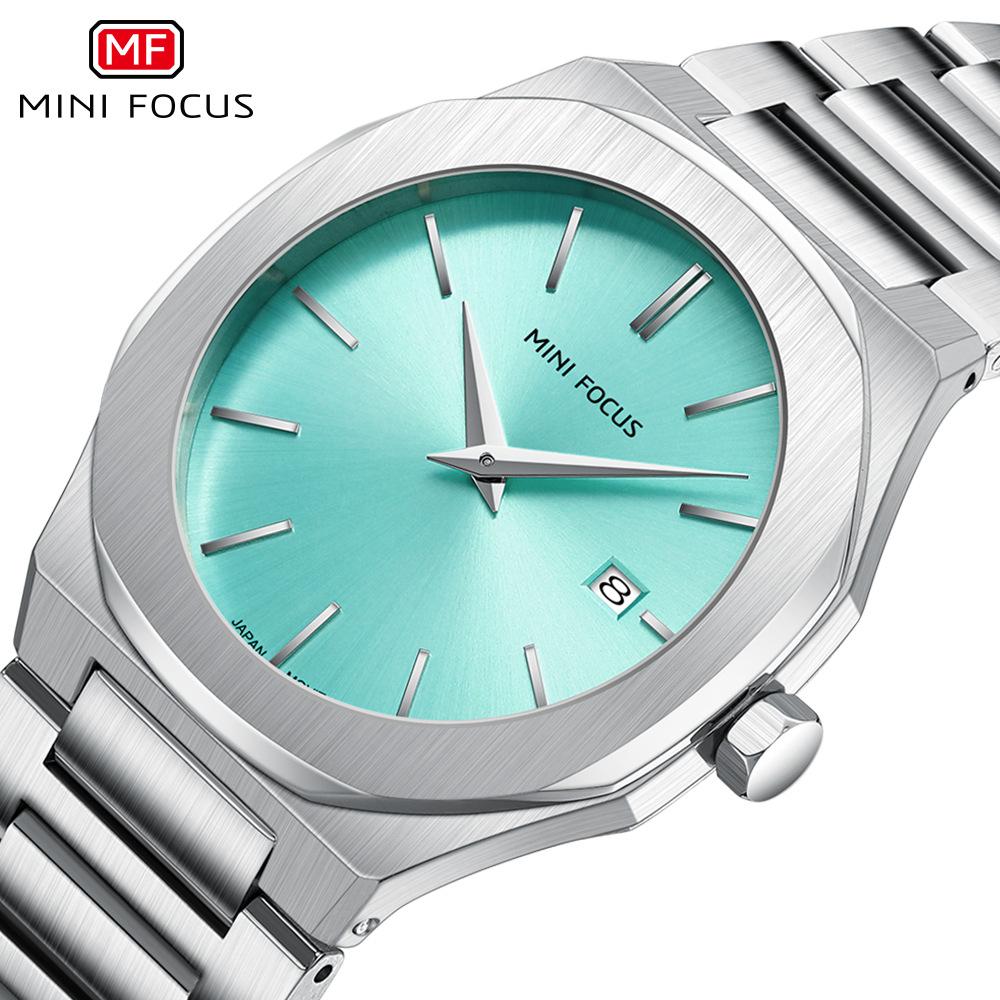 MINIFOCUS Men's Simple Quartz Watch with Stainless Steel Strap Date Display Water-Resistant Stylish Casual Wristwatch