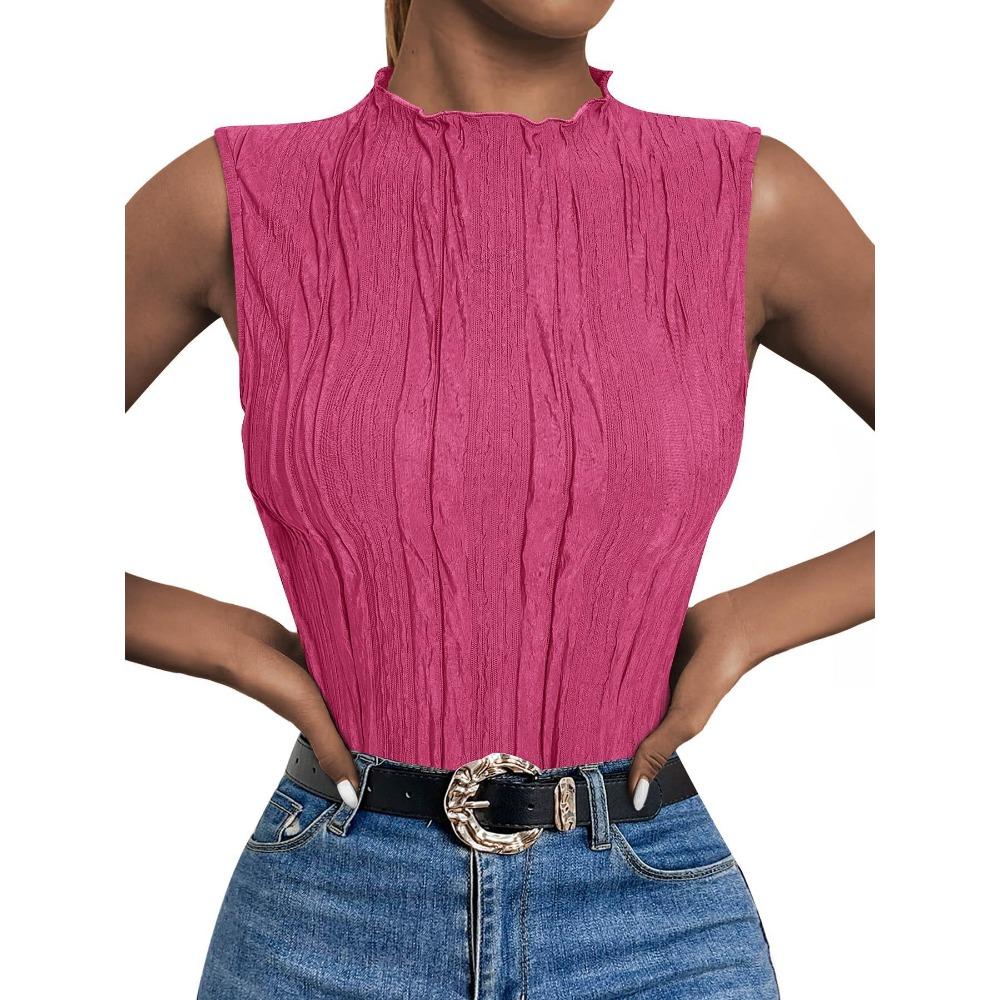 GMXIA Damenmode, lässig, Sommer, einfarbig, ärmellos, halber Rollkragen, Blusen und Hemden