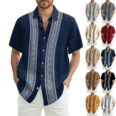 Men's Fashionable Casual Loose Striped Printed Beach Short-sleeved Shirt