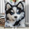 [Cute Husky Puppy Print Blanket] 1pc Lightweight Cute Husky Puppy Print Portable Blanket - Soft and Warm Flannel Fleece Throw Fo