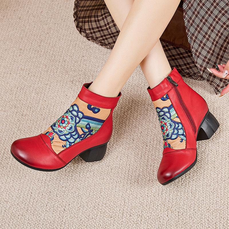 Fashion GKTINOO Autumn Winter Genuine Leather High Heels Ankle Boots For Women Boots Side Zipper Soft Comfortable Cow Leather Botas
