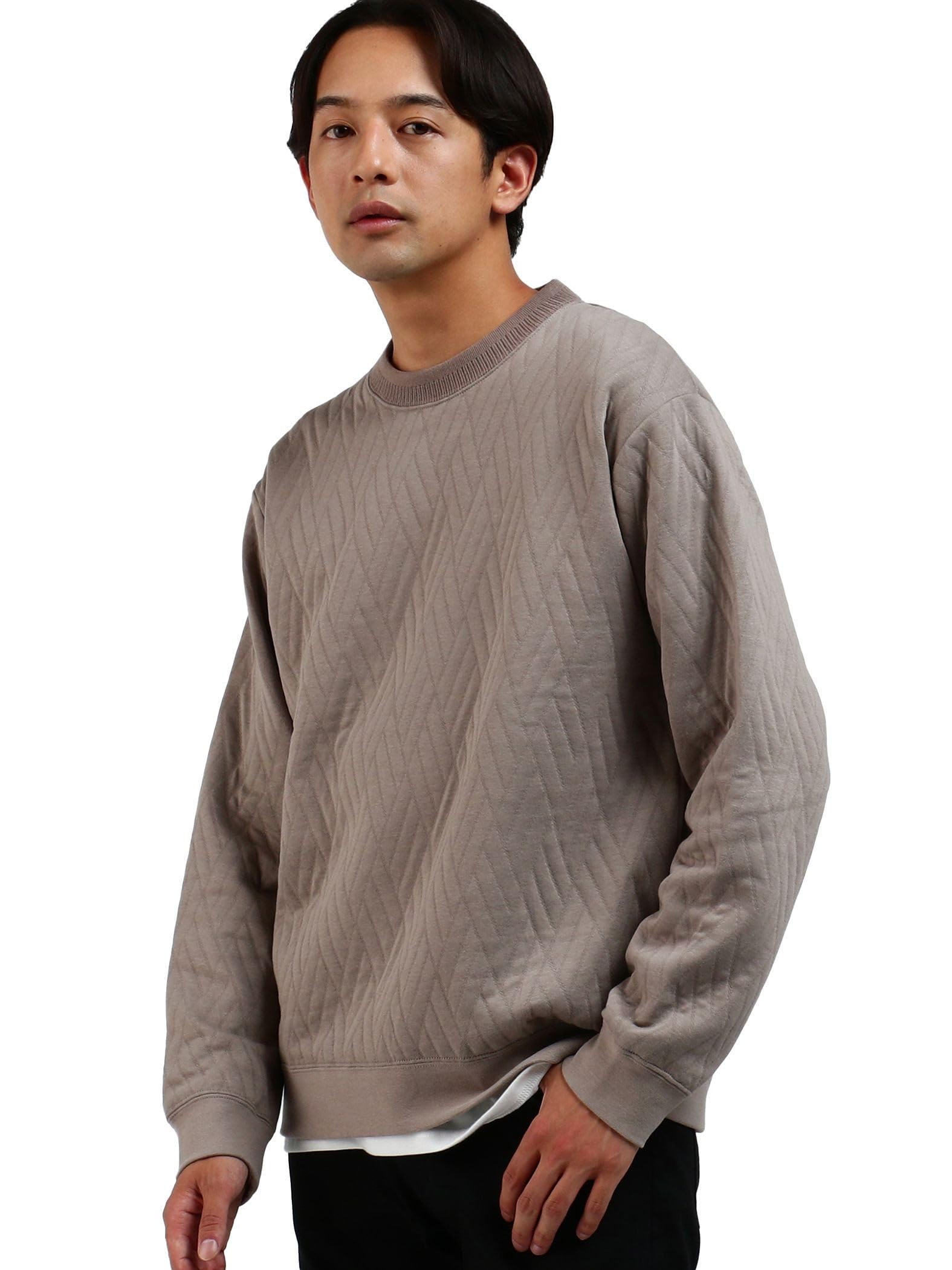 

Beams Heart Men s Geometric Quilted Crew Neck Sweatshirt, Beige, Size L