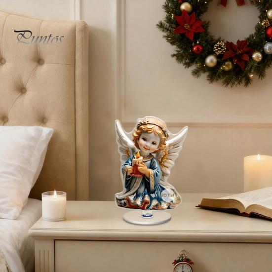 Stable Rotating Base Ornaments Christmas Acrylic 360 Degree Ornament, Double-sided HD UV Printed Angel Figurines Religious 2D Decorative Item