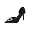 1366-3 Pure Desire Sexy High Heels Women Pointed 2025 Versatile Rhinestone Square Buckle Shallow Mouth Temperament Thin Heel Single Shoes Women