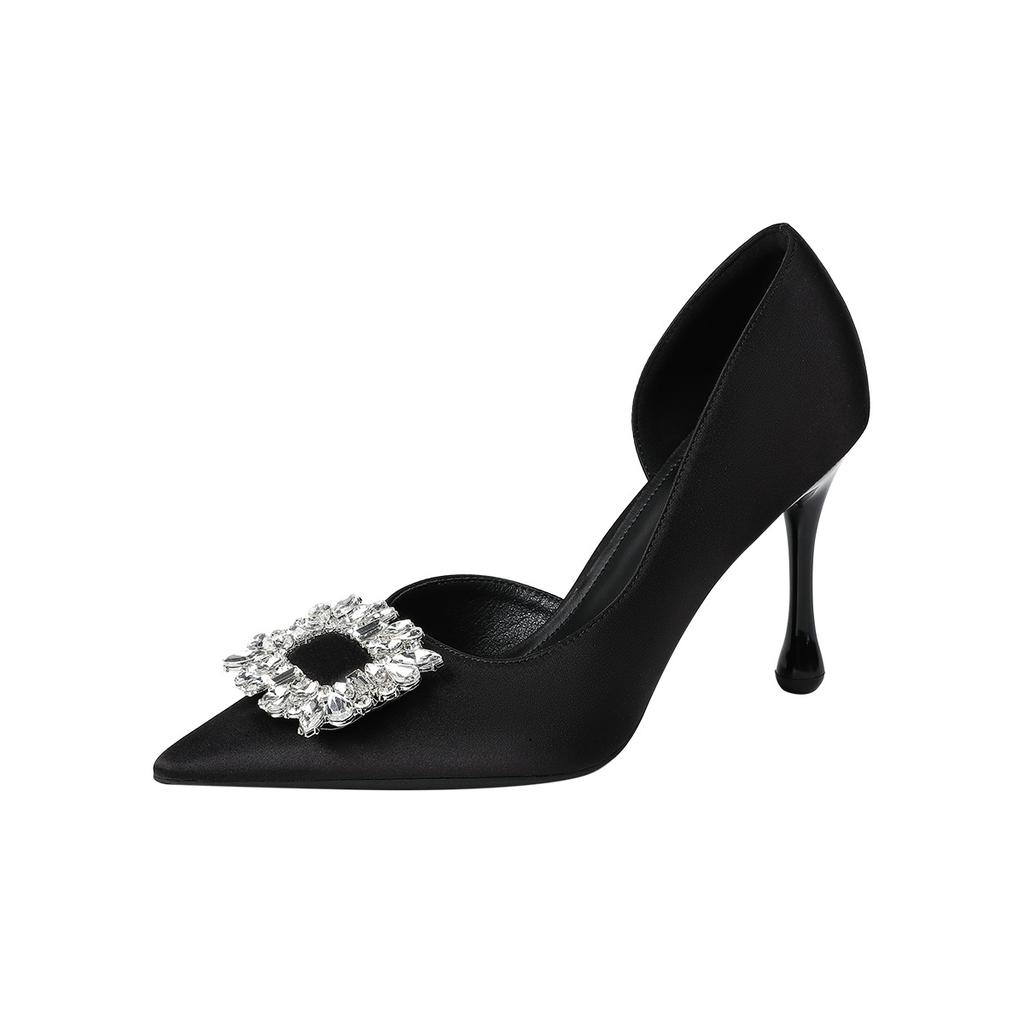 1366-3 Pure Desire Sexy High Heels Women Pointed 2025 Versatile Rhinestone Square Buckle Shallow Mouth Temperament Thin Heel Single Shoes Women
