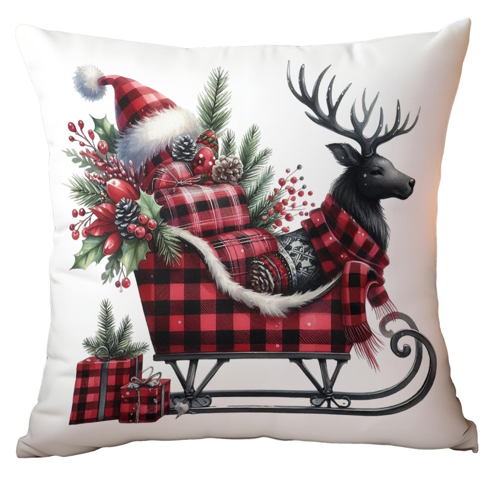 

New Christmas Pillowcase Red Plaid Creative Print Home Living Room Sofa Pillowcase 45 * 45Cm