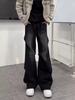 Black American scimitar jeans men's spring design pleated tooling pants high street vibe straight micro-pull pants