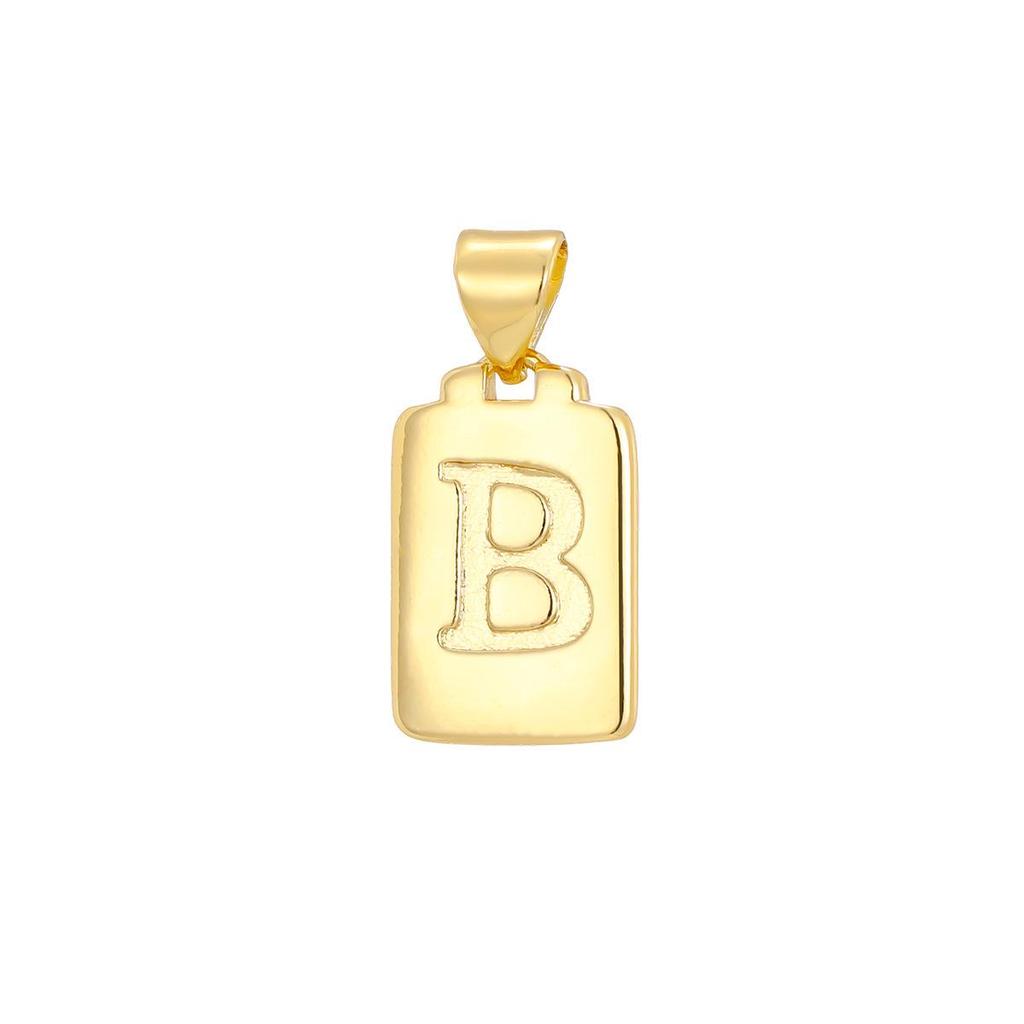 European & American Gold Brick Square Pendant Necklace: 26 Alphabet Letters, Clavicle Chain, Luxurious & Unique Design.