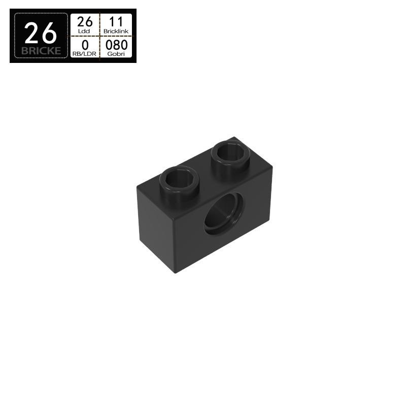 BRICKE 1x2 Brick with Hole - Compatible with Lego, MOC Loose Parts, Small Particle Building Blocks