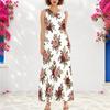 Women Plus Size Notch Neck Sleeveless Floral Printed A Line White Maxi Dress