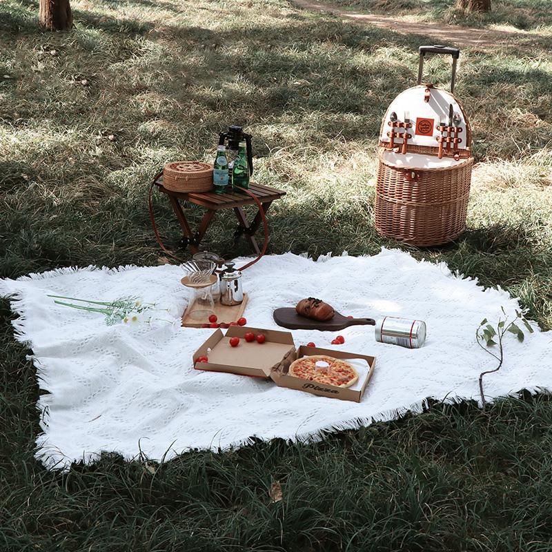 White Blankets for Sofa Comfortable Solid Color Blanket Spring Outdoor Picnic Blanket Portable Cushion Cotton Throw Blanket