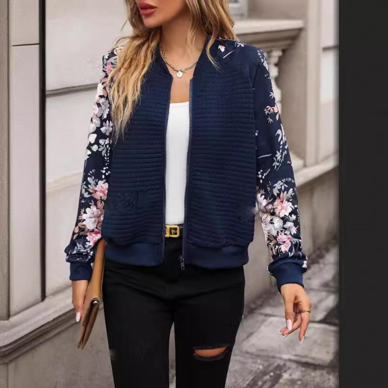 

Осень-зима, винтажное пальто с цветочным принтом, женская новая элегантная куртка на молнии с длинными рукавами, повседневные топы в стиле High Street Fashion XXL тёмно-синий
