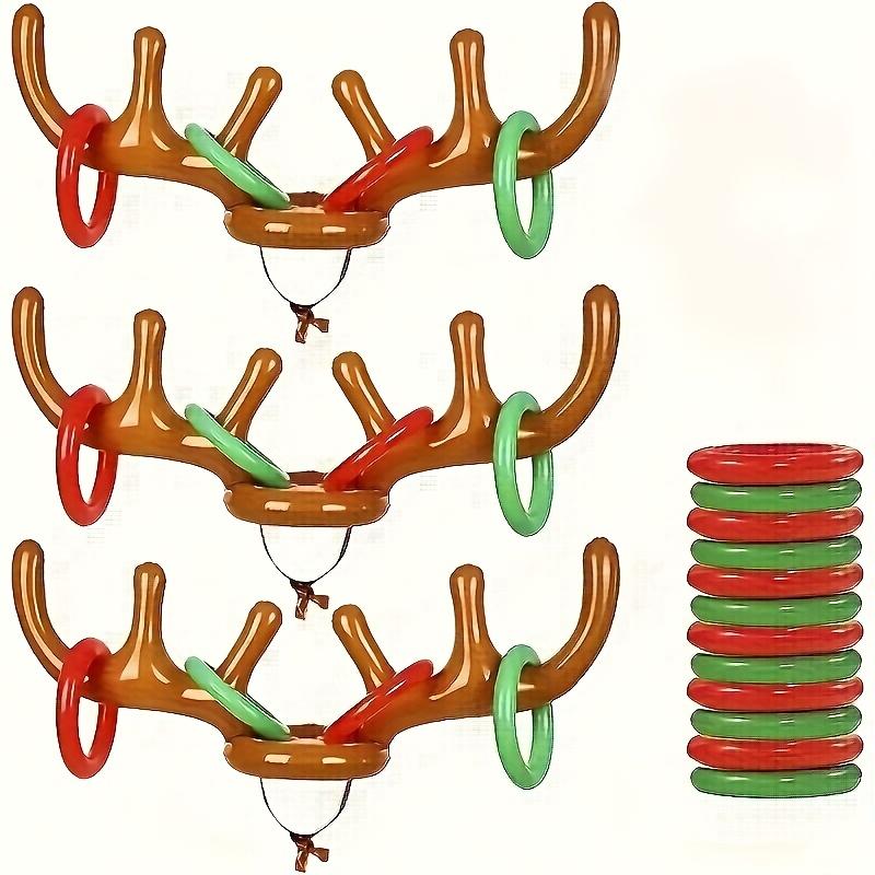 Inflatable Reindeer Horn Game with 1 Horn and 4 Rings, Fun Family Party Toss Game, Great Holiday Party Favors and Supplies