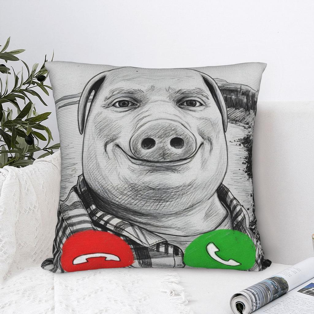 Black White Style John Pork Is Calling Square Pillowcases Polyester Seat Funny Meme Cushion Cover Funny Decor Pillowcase 45*45
