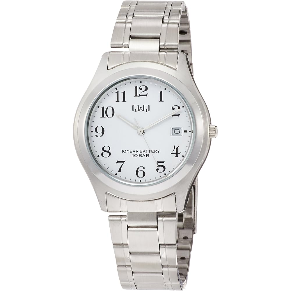 

Citizen Q&Q Analog Watch 10-Year Battery Life Waterproof Date Metal Band W476-204 Men s White