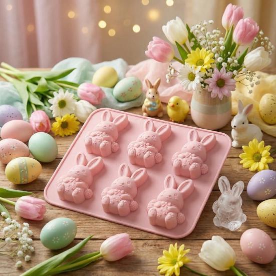 Easter Bunny Mold Set 3D Silicone Ice Tray Food-Grade Safe BPA-Free Non-Stick Easter Bunny Shape Mold for Baking Chocolate Cake Jelly Fudge Snacks