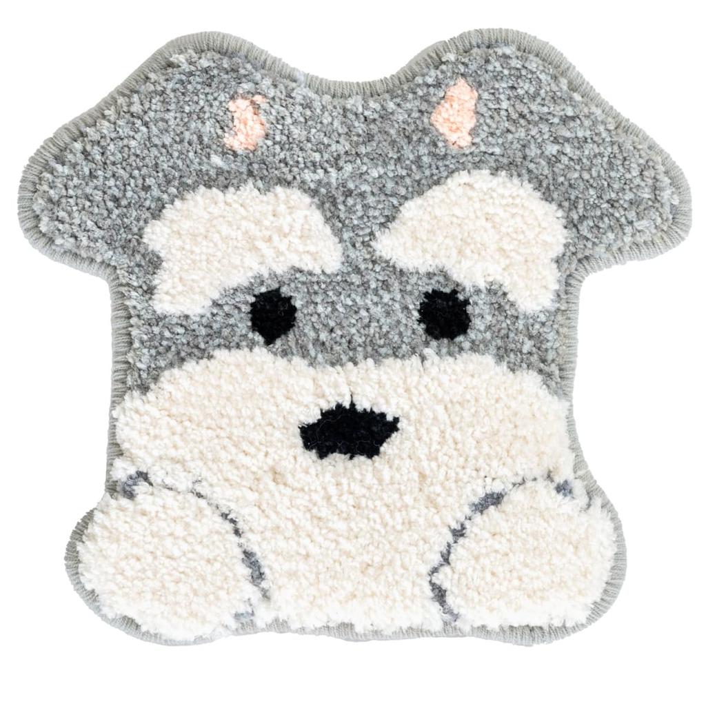 4-Piece Toilet Mat Set with Adhesive, Paper Holder Cover, Slippers, and Toilet Decor. Schnauzer Dog Design. Fundit Animal Design.