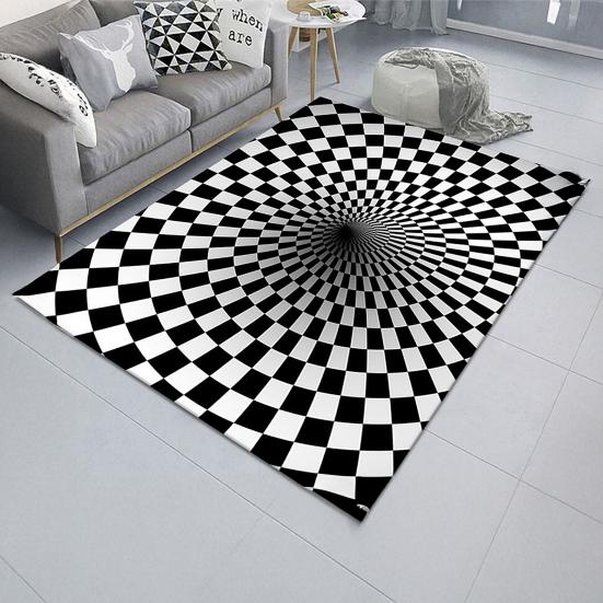 3D Vortex Optical Illusion Rug Vision Vertigo Area Rug Realistic Vortex Black And White Doormat Non-Slip Floor Mat for Living Room Bedroom Entrance