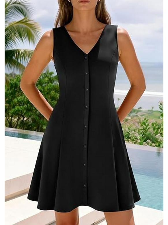 Women's Sleeveless V-neck A-line Summer Beach Dress
