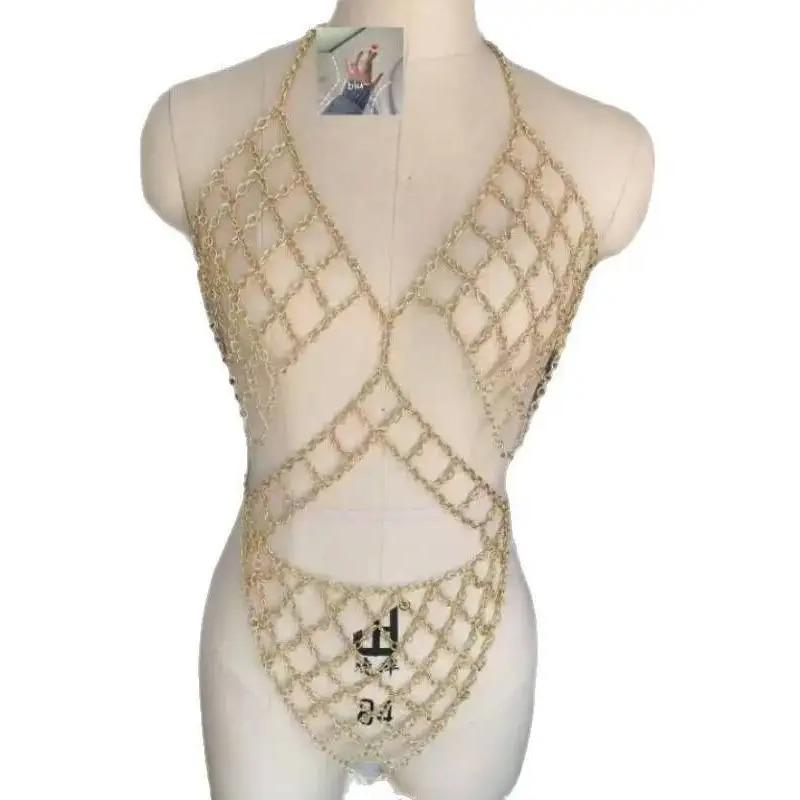 Jewelry Sun Claw Chain Mesh Crystal Chest Chain Women's Beach Diamond Bikini Chain Women Rompers Clothing Body Suits 7FCL