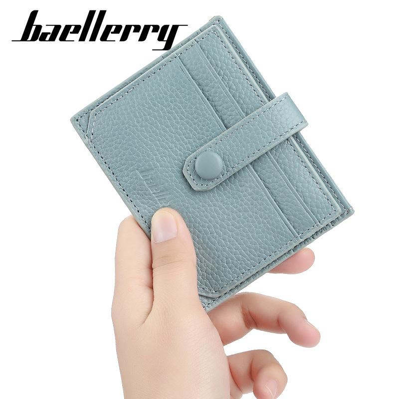 Baellerry Men and Women Multifunctional Short Purse Genuine Leather Wallet Ultra Thin Card Holder Unisex Billfold Snap Button Driver's License Bag