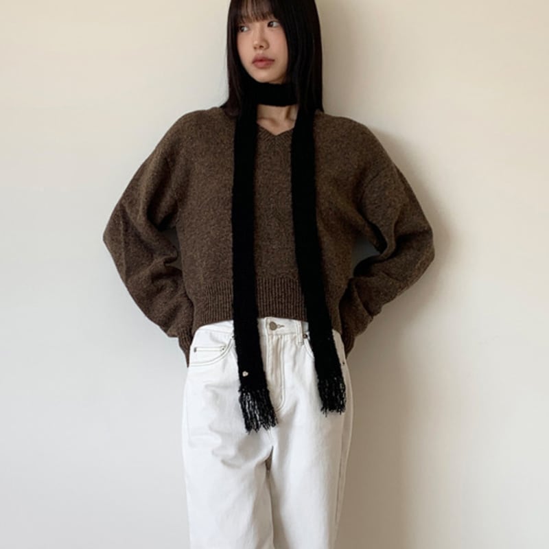 HIGH CHEEKS Wool Blend Slim Knit Muffler_HC249OMF001M
