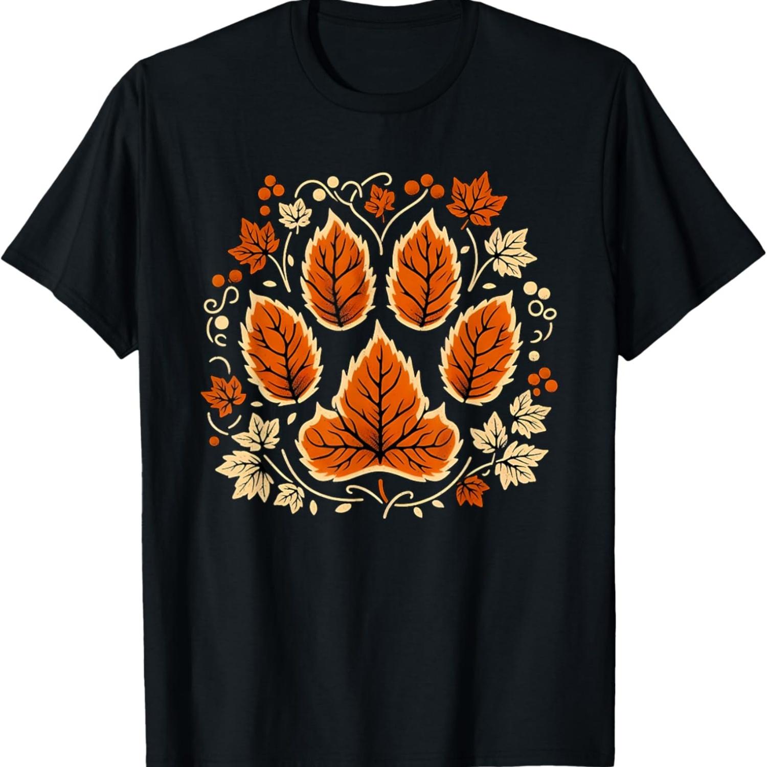 Fall Autumn Leaf Dog Paw Print Pets Puppy Owner Dogs Lover T-Shirt S