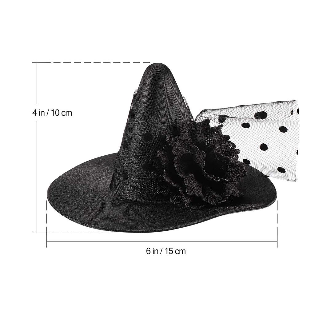 Small Witch Hat Retro Black Witch Flower Hair Clip Decorative Halloween Hair Accessories for Party (Black Flower)