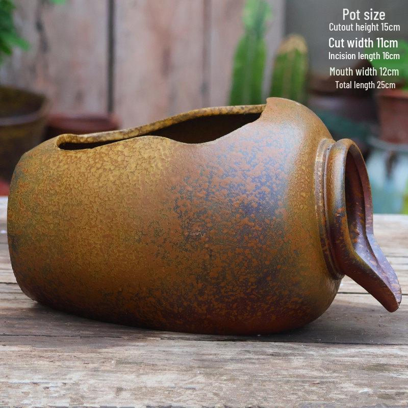 Large Retro Handmade Ceramic Planter for Succulents and Bougainvillea - Aged Coarse Pottery for Hotel and B&B Decor.