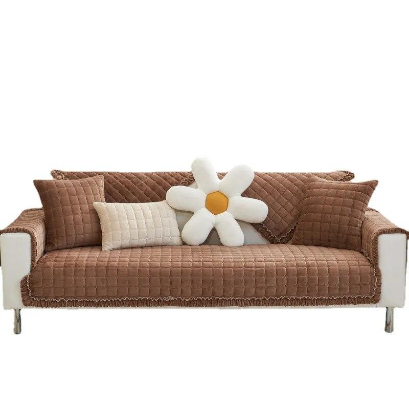 Inverno Semplice Moderno Tinta Unita Flanella Cuscino Divano Tessuto Cuscino Peluche Corto Fodera Divano Antiscivolo Cuscino Sedia