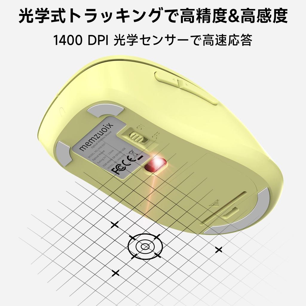 QAF Wireless Ergonomic 1400DPI Optical USB Receiver 5 Compatible with Red and Lemon Yellow 2.4GHz Mouse, Design, Long-Term Use, High-Precision