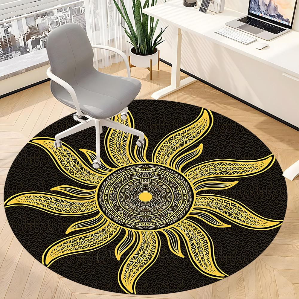 1pc Golden Sun Mandala Chair Carpet for Office, Soft Flannel Throw Mat, Perfect for Office,Holiday Party Decoration Choice yy251113059