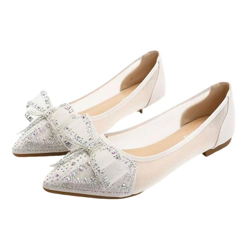 Premium Strass Netz Sandalen Damen Sommer spitze flache Schuhe neue atmungsaktive Beanie Schuhe weiche Sohle sanfte Dame Einzel Schuhe