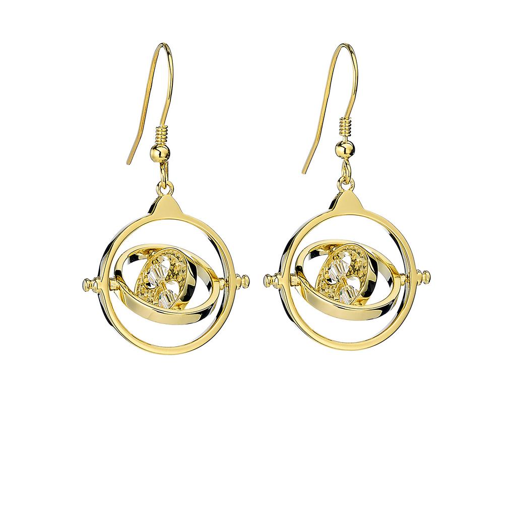 Harry Potter Sterling Silver Gold Tone Time Turner Drop Earrings with Crystal Elements