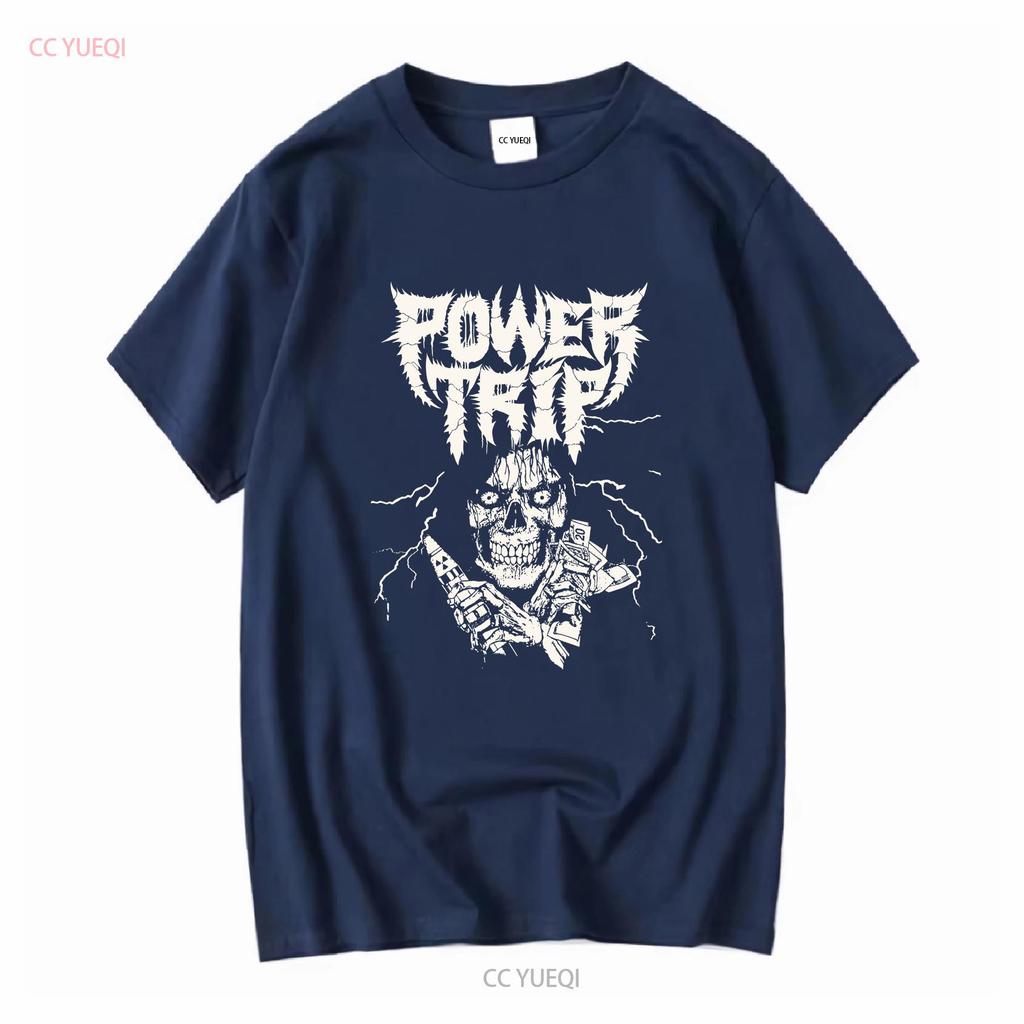 Retro Power Trip Band T-Shirt Schwarz Kurzarm S bis 5XL TA3553 Langarm Vintage Gewaschen Grafik Lässig Stilvoll Bequem