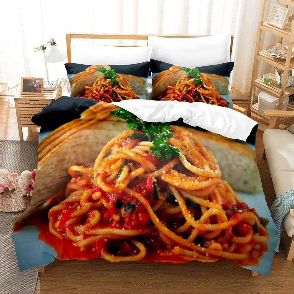 Gourmet Spaghetti Italian Bedding Set Single Twin Full Queen King Size Bed Set Aldult Kid Bedroom Duvetcover Sets 3D Breakfast