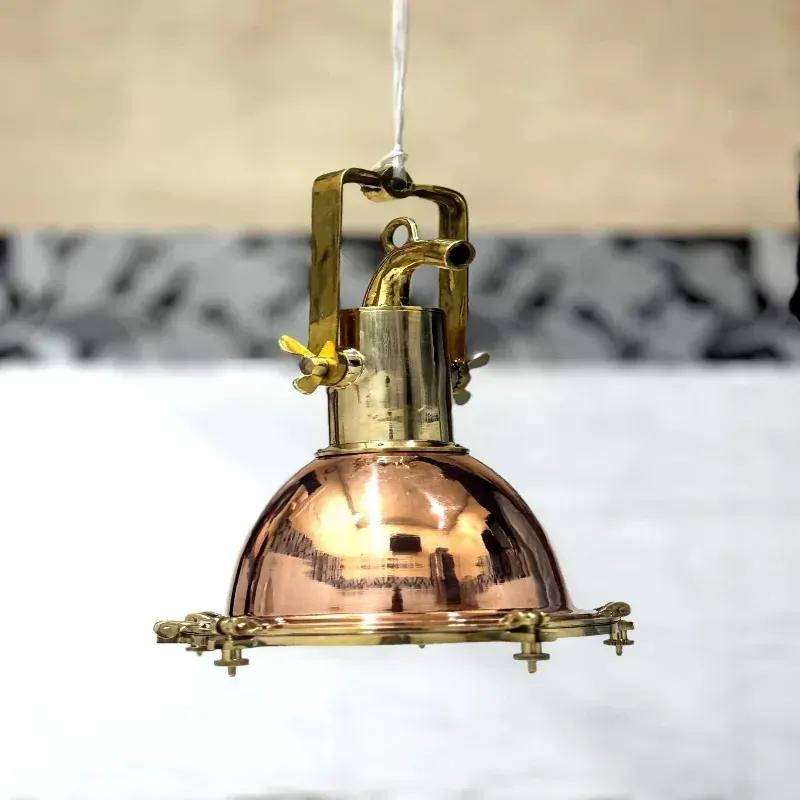 Luminária Pendente de Teto Marinha de Cobre e Latão | Lâmpada Pendente de Carga Náutica | Decoração Vintage para Casa