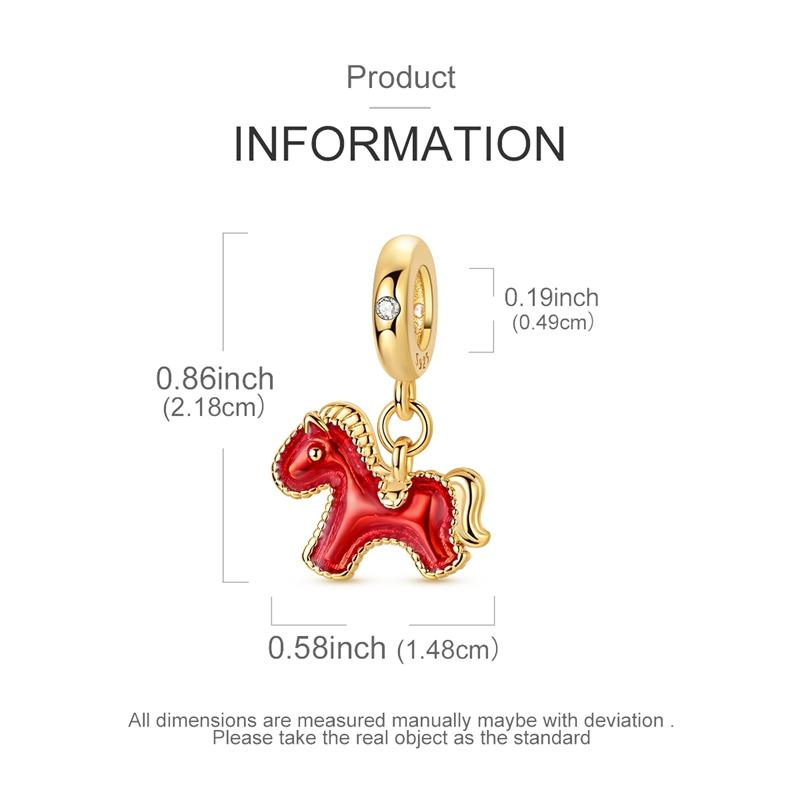 Dalarna Horse Charm 925 Silver Red Power Courage Loyalty Dignity Pendant Fit Bracelet New Year Gift Jewelry for Women